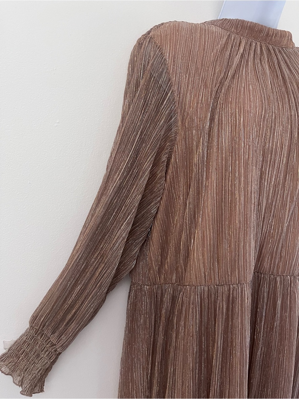 ELOQUII Rose Gold Metallic Plissé Shimmer Midi Autumn Wedding Guest Dress SZ 22 - Picture 3 of 15